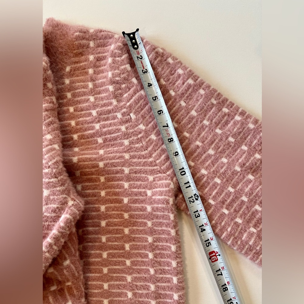 89th & Madison Statement Sleeve Geometric Mauve Pink White Sweater Large - Picture 10 of 14